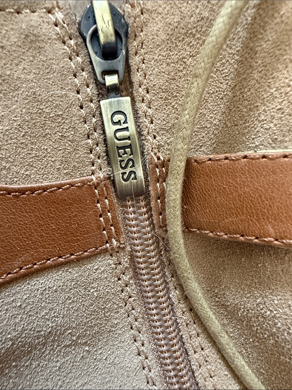 Guess Tan Suede Lace-Up Heeled Ankle Boots with Buckle Strap - Picture 7 of 7